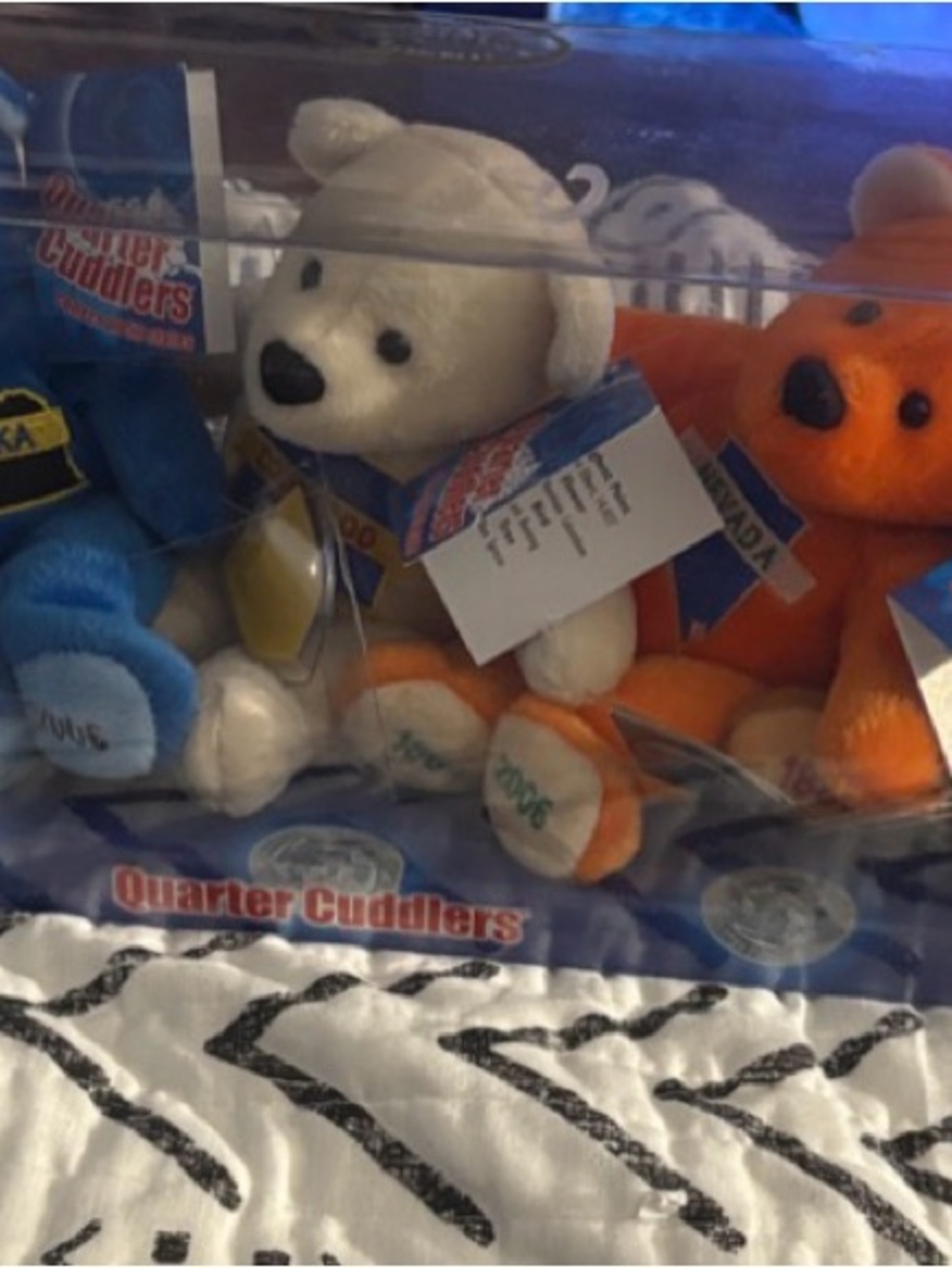 These are vintage 5 piece set of Mary Meyer Quarter Cuddlers State Teddy Bears